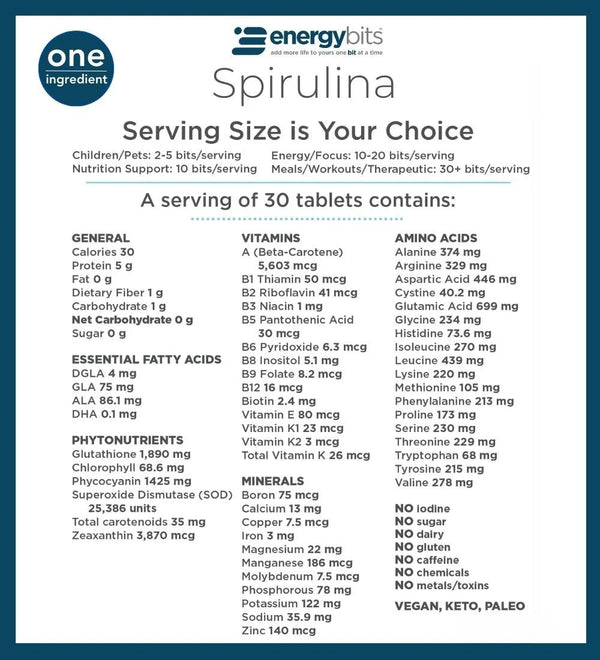 EnergyBits Spirulina Large Bag 1000 tablets