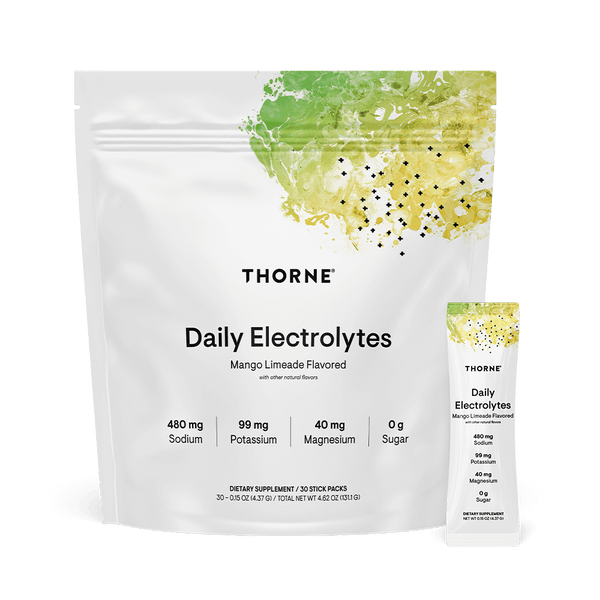Thorne Daily Electrolytes Mango Limeade 30 Individual Sticks Flavored Drink Mix.