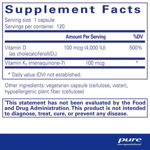 Pure Encapsulations Vitamin D3 + K2 4000 IU / 100mcg