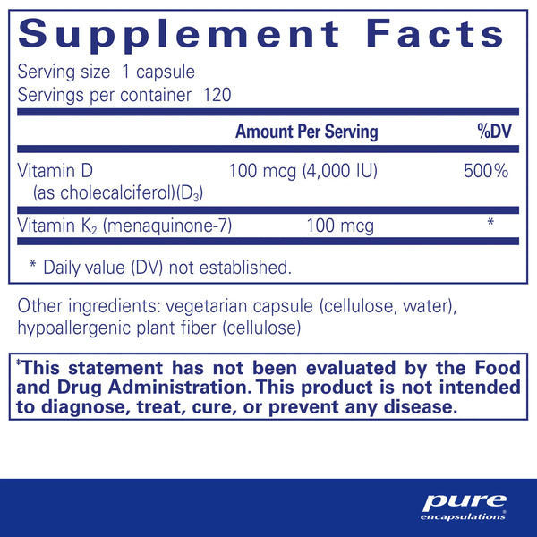 Pure Encapsulations Vitamin D3 + K2 4000 IU / 100mcg